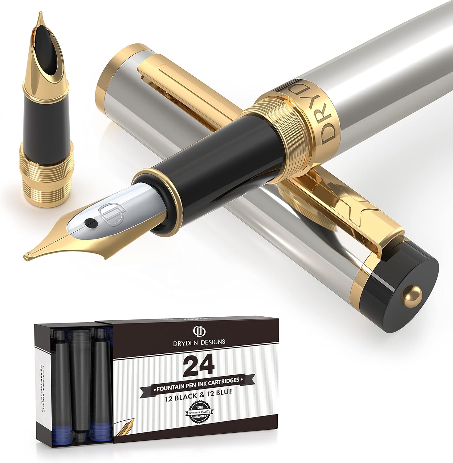 Luxury Collection: Medium & Fine Nib, Protection Pouch, 24 Cartridges and Ink Refill Converter