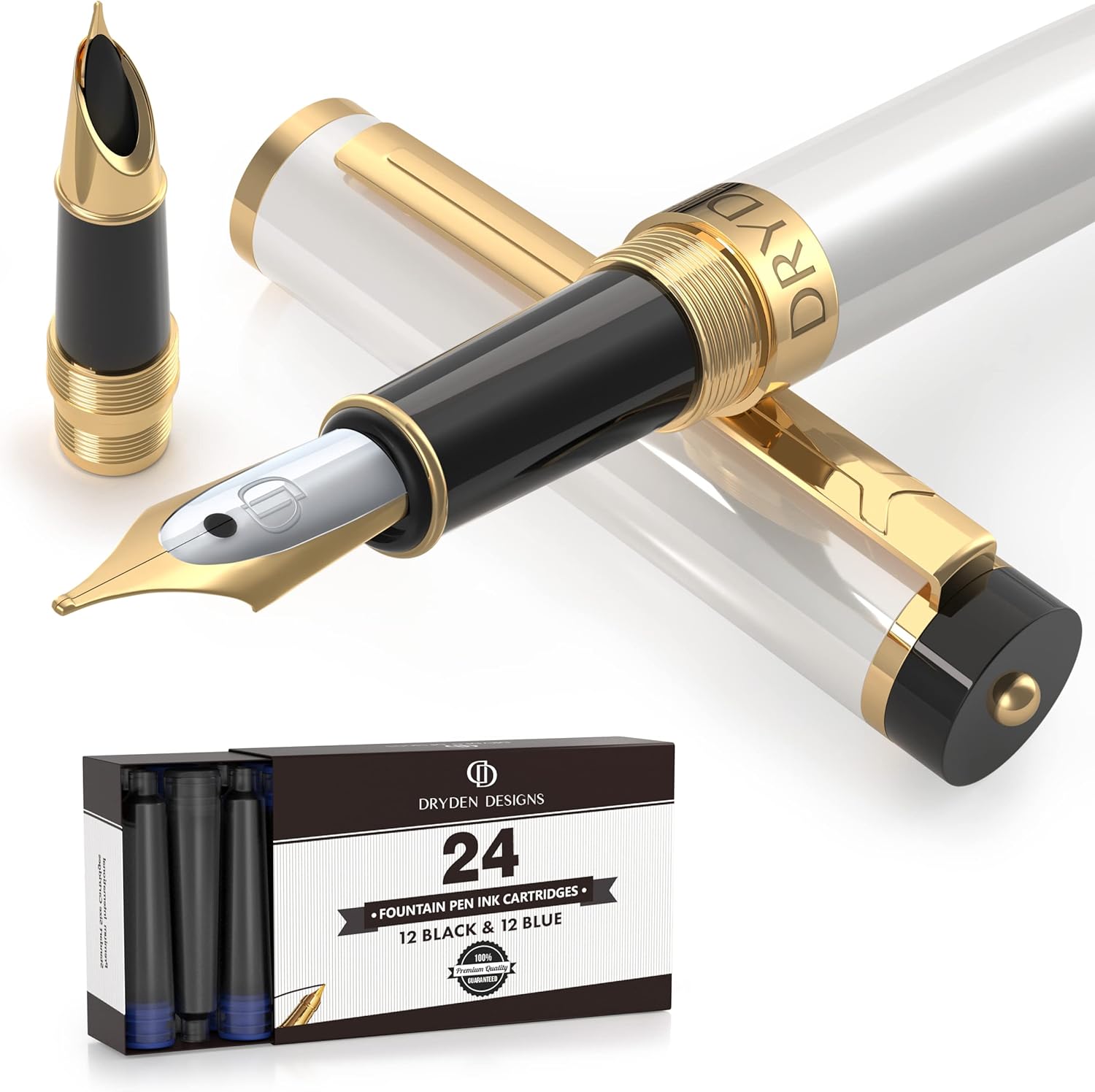 Luxury Collection: Medium & Fine Nib, Protection Pouch, 24 Cartridges and Ink Refill Converter